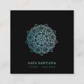 ヨガエレガントインストラクターティール（緑がかった色）ロータスマンダラ スクエア名刺 (正面)