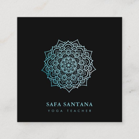 ヨガエレガントインストラクターティール(緑がかった色)ロータスマンダラ スクエア名刺 (正面)