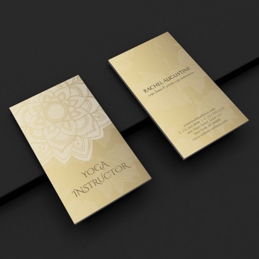 ヨガエレガントインストラクターホワイト金ゴールドフローラ曼荼羅 名刺