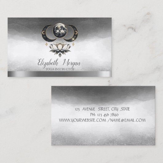 ヨガエレガントインストラクターロータスムーンシルバー 名刺 (正面/裏面)