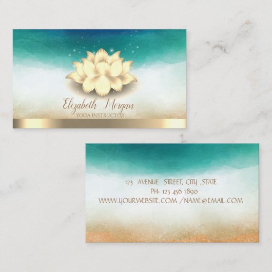 ヨガエレガントインストラクター金ゴールドロータスウォーター色 名刺 (正面/裏面)