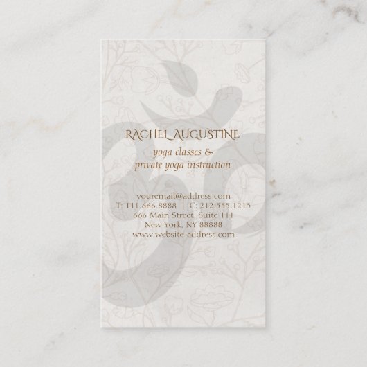 ヨガエレガントインストラクターOMシンボルホワイトフローラ 名刺 (裏面)