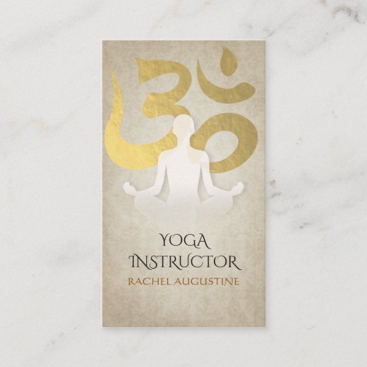 ヨガエレガント瞑想ポーズゴールドフォイルオムシンボル 名刺 (正面)
