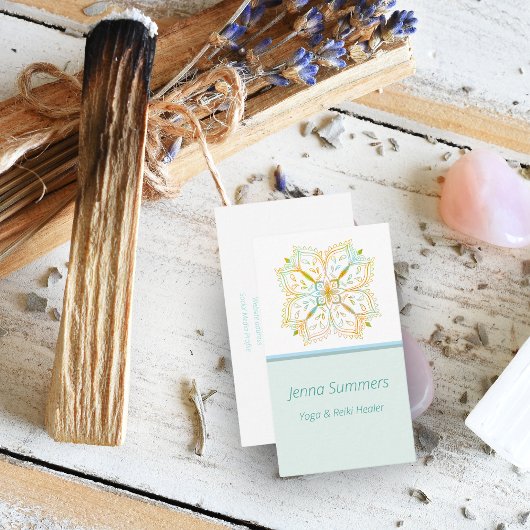 ヨガエレガント霊気ヒーラー金ゴールドマンダラフラワー 名刺