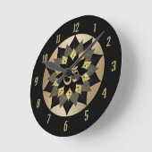ヨガオムシンボルブラック&金ゴールドロータスフラワーマンダラ ラウンド壁時計 (傾斜)