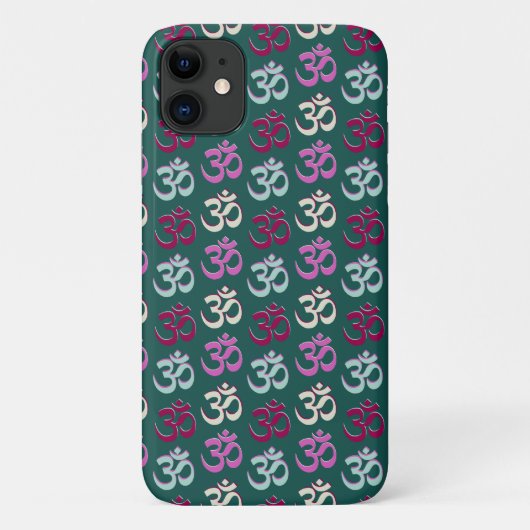 ヨガオーム記号パターンブルーグリーンとピンク Case-Mate iPhoneケース (裏面)