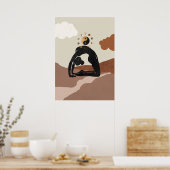 ヨガカメルポーズウストラサナ陰陽月相 ポスター (キッチン)