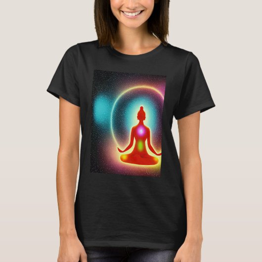 ヨガガガール女性サンサルテイションメディテーションチャクラ Tシャツ (正面)