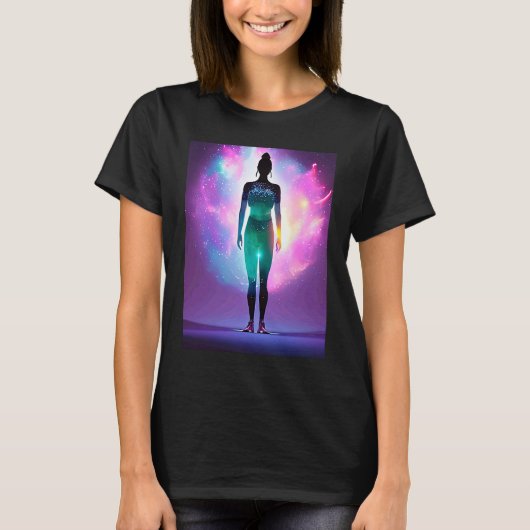 ヨガガール 女性 太陽礼拝 瞑想 チャクラ Tシャツ (正面)