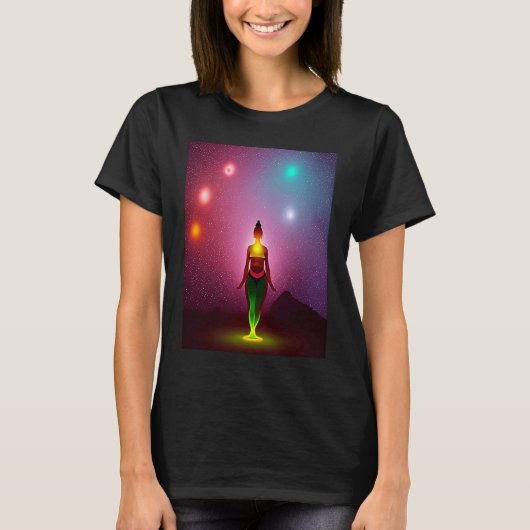 ヨガガール 女性 太陽礼拝 瞑想 チャクラ Tシャツ (正面)