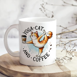 「ヨガキャット&コーヒー」おもしろい猫好き コーヒーマグカップ