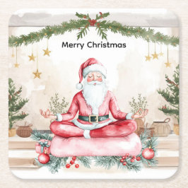 ヨガクラスのLargでサンタクロースとヨガクリスマス スクエアペーパーコースター