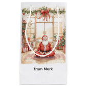 ヨガクラスのLargでサンタクロースとヨガクリスマス スモールペーパーバッグ (正面)