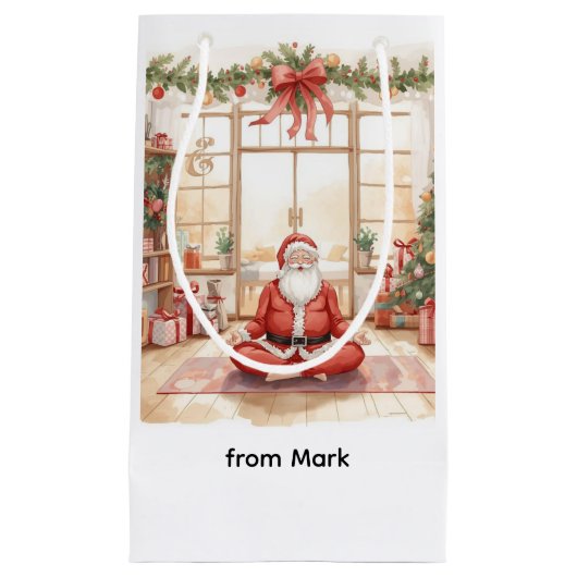 ヨガクラスのLargでサンタクロースとヨガクリスマス スモールペーパーバッグ (正面)