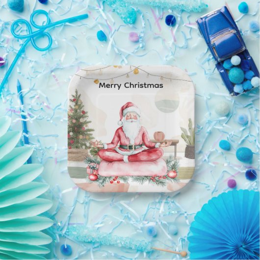 ヨガクラスのLargでサンタクロースとヨガクリスマス ペーパープレート (パーティー)