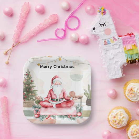 ヨガクラスのLargでサンタクロースとヨガクリスマス ペーパープレート (パーティー)