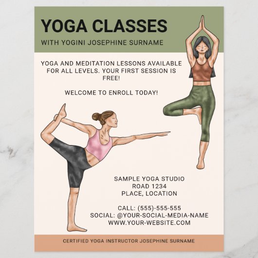 ヨガクラスインストラクター瞑想トレーナー女性 チラシ (正面)