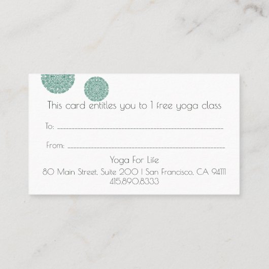 ヨガクラスギフトカード 名刺 (裏面)