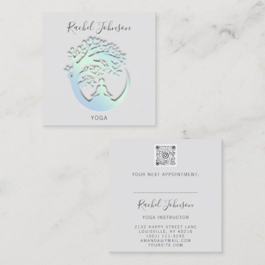 ヨガクラススクールプライベートインストラクターロゴグレー スクエア名刺 (正面/裏面)