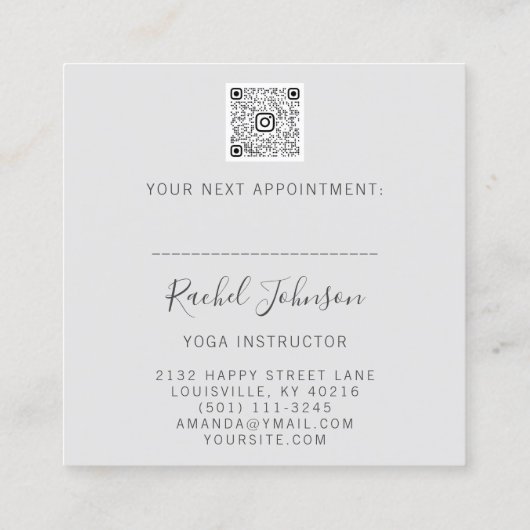 ヨガクラススクールプライベートインストラクターロゴグレー スクエア名刺 (裏面)