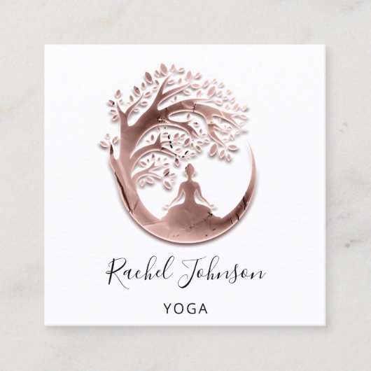 ヨガクラススクールロゴインストラクターQRバラホワイト スクエア名刺 (正面)
