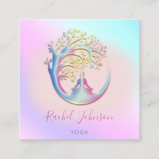 ヨガクラススクールロゴインストラクターQRヒールグラデーション スクエア名刺 (正面)