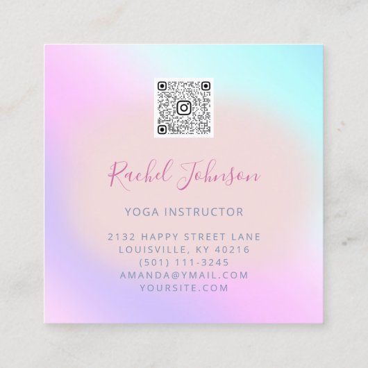 ヨガクラススクールロゴインストラクターQRヒールグラデーション スクエア名刺 (裏面)