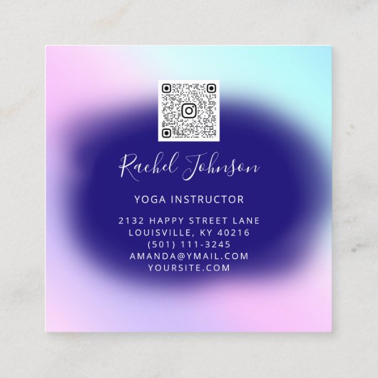ヨガクラススクールロゴインストラクターQRヒールフローラ スクエア名刺 (裏面)