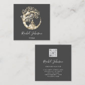 ヨガクラススクールロゴインストラクターQRブラック金ゴールド スクエア名刺 (正面/裏面)