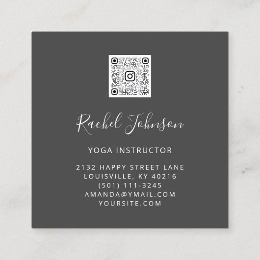 ヨガクラススクールロゴインストラクターQRブラック金ゴールド スクエア名刺 (裏面)