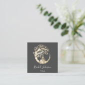 ヨガクラススクールロゴインストラクターQRブラック金ゴールド スクエア名刺 (スタンド正面)