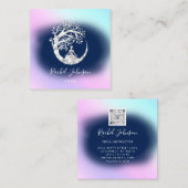 ヨガクラススクールロゴインストラクターQRブルーネイビー スクエア名刺 (正面/裏面)