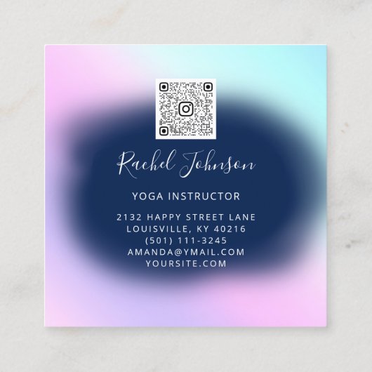 ヨガクラススクールロゴインストラクターQRブルーネイビー スクエア名刺 (裏面)