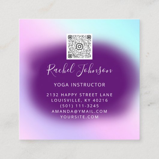 ヨガクラススクールロゴインストラクターQR Heal Violet スクエア名刺 (裏面)