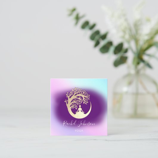 ヨガクラススクールロゴインストラクターQR Heal Violet スクエア名刺 (スタンド正面)
