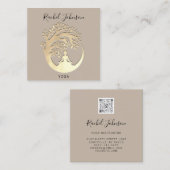 ヨガクラスズスクールロゴインストラクターベージュ金ゴールド スクエア名刺 (正面/裏面)