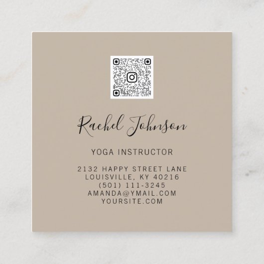 ヨガクラスズスクールロゴインストラクターベージュ金ゴールド スクエア名刺 (裏面)