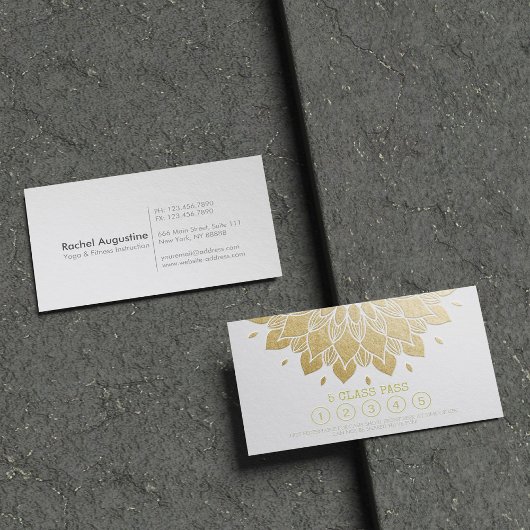 ヨガクラスパスホワイト金ゴールドエンボス曼荼羅フローラ ロイヤリティカード