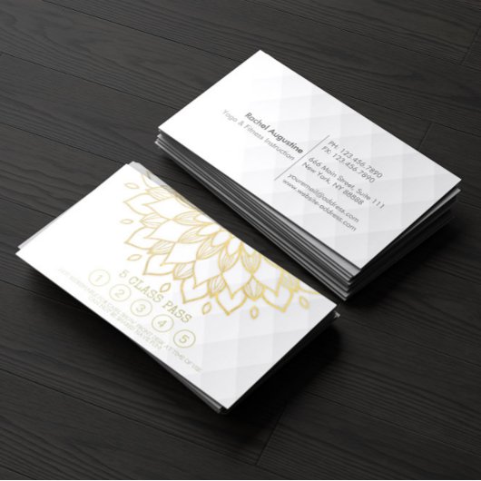 ヨガクラスパス金ゴールドマンダラフローラホワイトレザー ロイヤリティカード