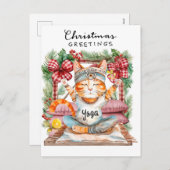 ヨガクリスマスサンタキャットポーズパーティー シーズンポストカード (正面/裏面)