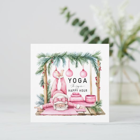 ヨガクリスマスサンタクロースが呼吸をポーズ付け シーズンカード (スタンド正面)