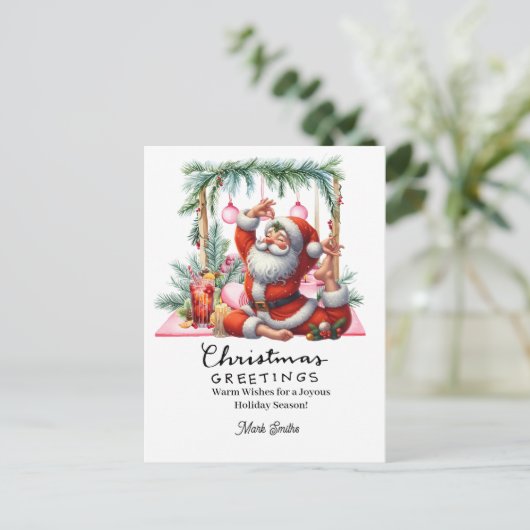 ヨガクリスマスサンタクロースのポーズ シーズンポストカード (スタンド正面)