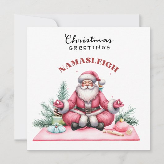 ヨガクリスマスサンタクロースポーズパーティの招待状 シーズンカード (正面)