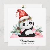 ヨガクリスマスサンタパンダポーズパーティーの招待状 シーズンカード (正面/裏面)