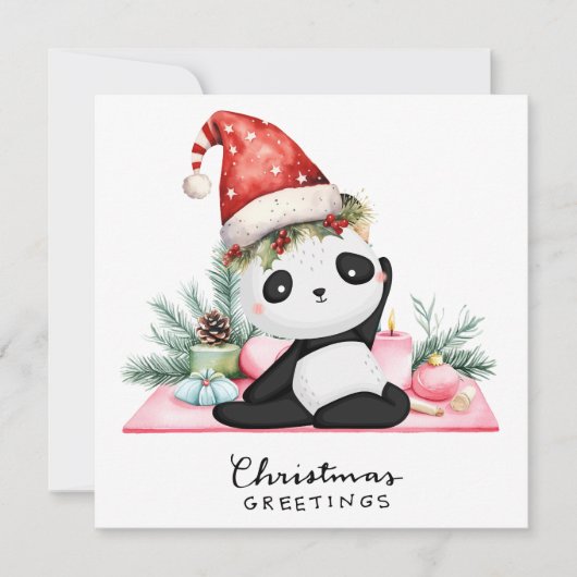 ヨガクリスマスサンタパンダポーズパーティー招待状 シーズンカード (正面)