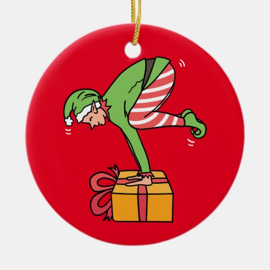 ヨガクリスマス小妖精や小人ポーズ セラミックオーナメント (正面)