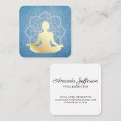 ヨガシッティングロータスブルーレザーマンダラパターン スクエア名刺 (正面/裏面)