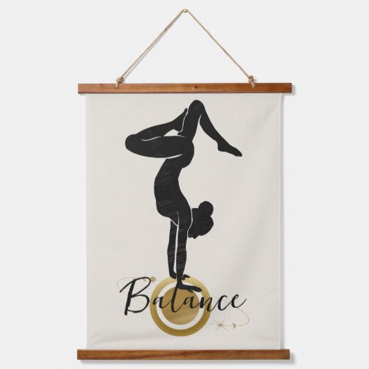 ヨガシルエット瞑想バランスナマステ禅 吊り下げ型タペストリー (正面)