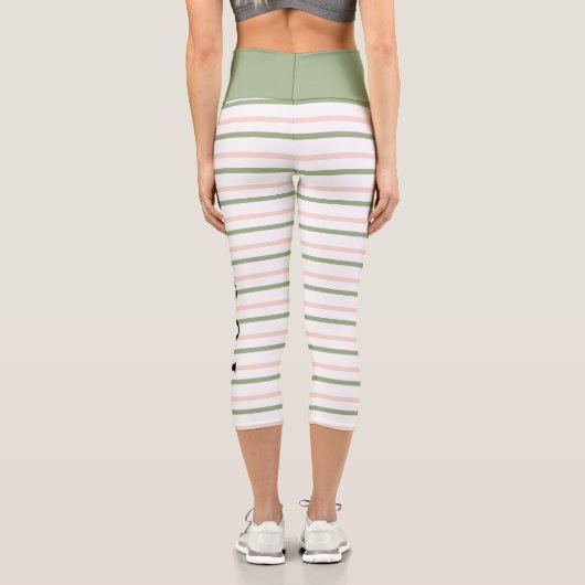 ヨガジオメトリックピンクとグリーンのストライプ カプリレギンス (裏面)