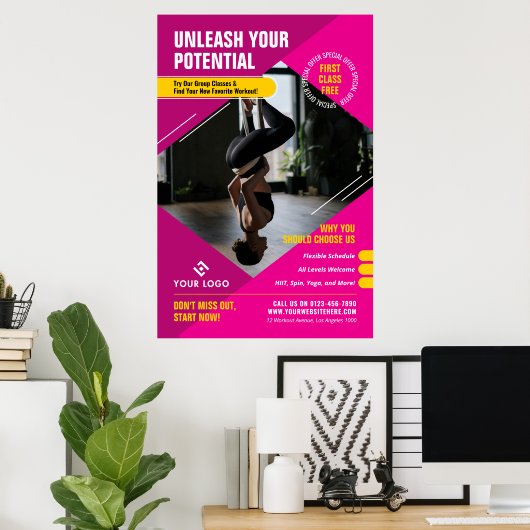 ヨガジムクラスピガーリーンクモダンマーケティング写真 ポスター (ホームオフィス)